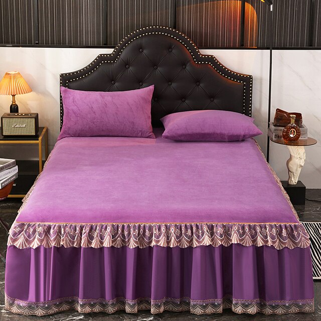Solid Color Winter Milk Velvet Bed Skirts Warm Soft Princess Sty - Click Image to Close