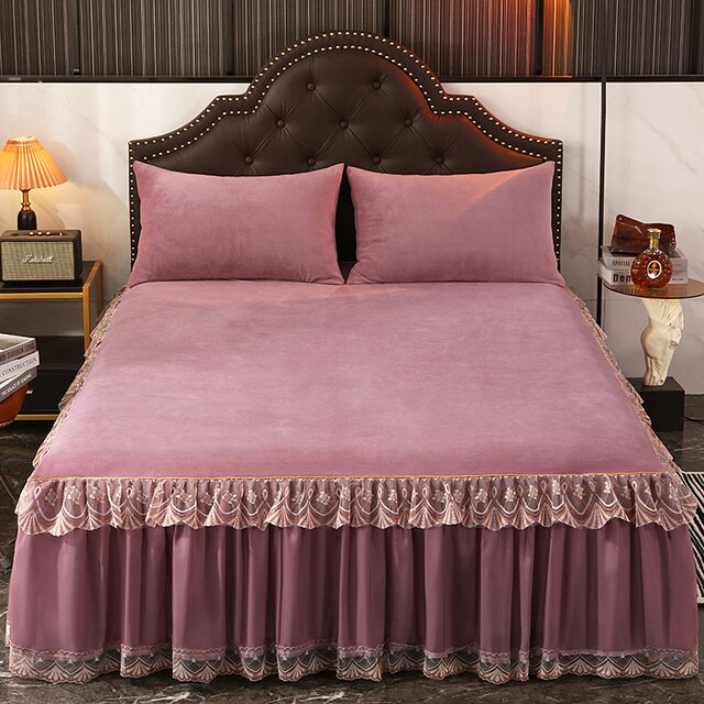 Solid Color Winter Milk Velvet Bed Skirts Warm Soft Princess Sty - Click Image to Close