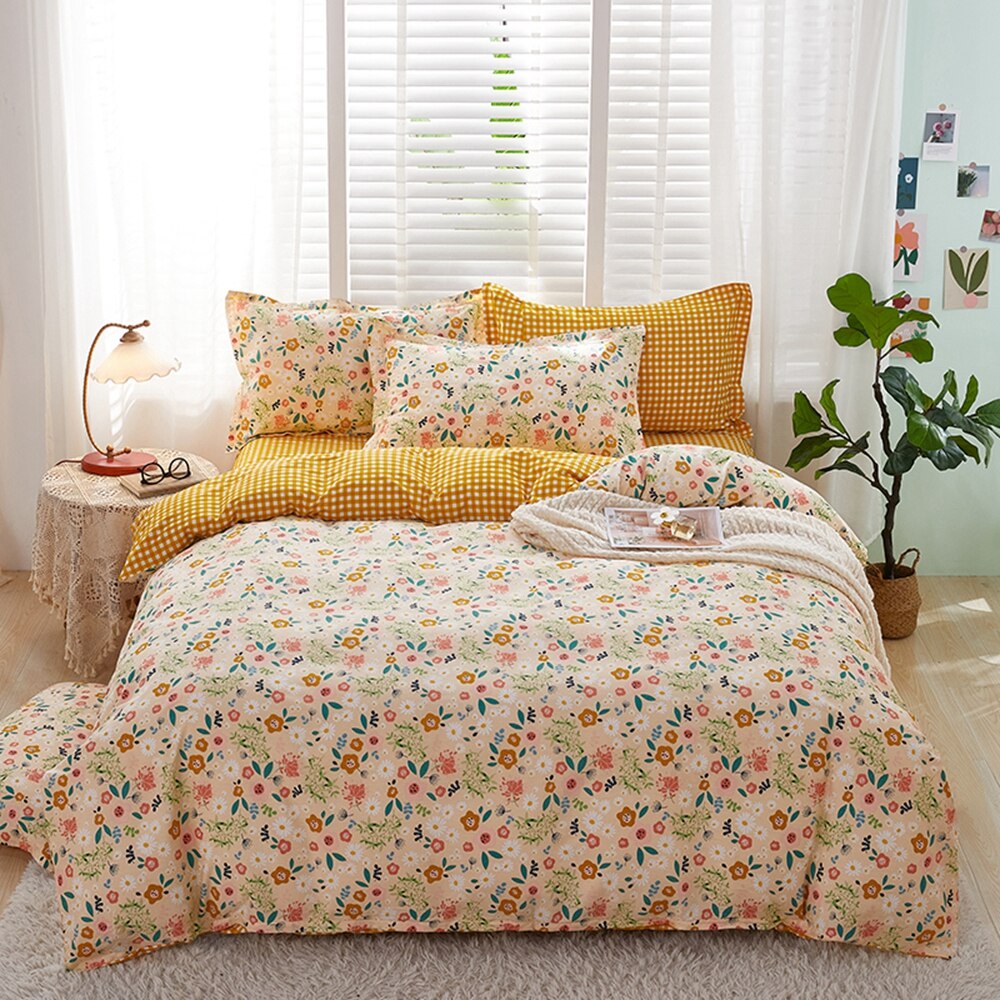 100% Cotton Bedding Set Flowers Printing Duvet Cover + Pillowcas