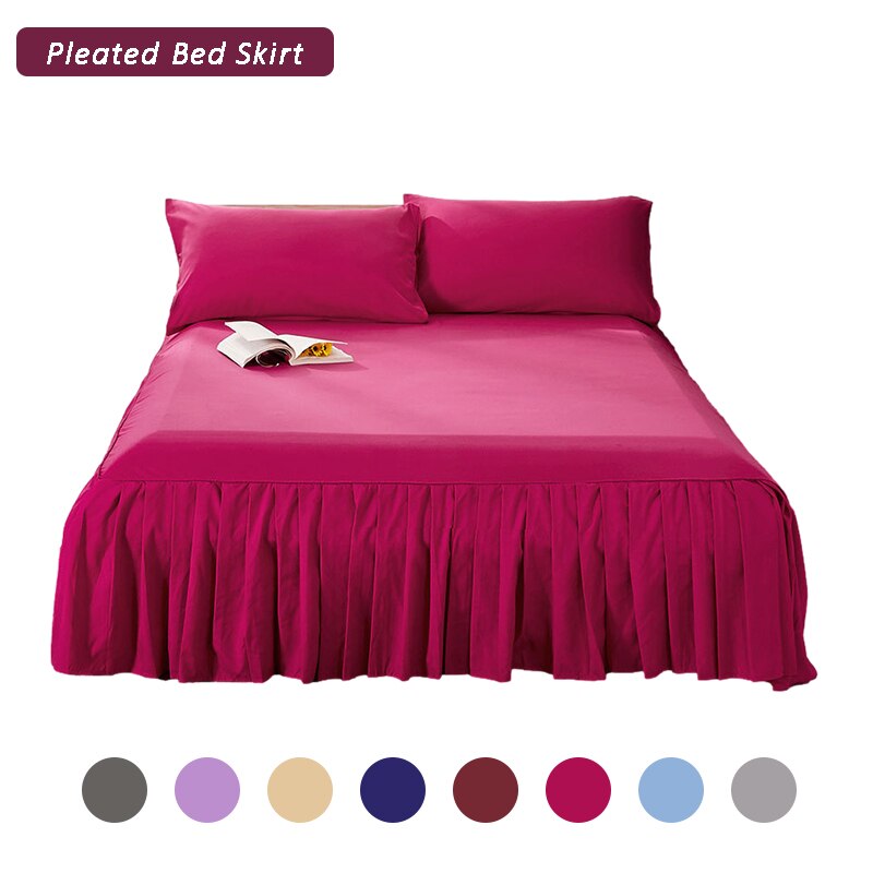 Rose Red Bed Skirts Princess Style Bedspread Cover with Skirt U