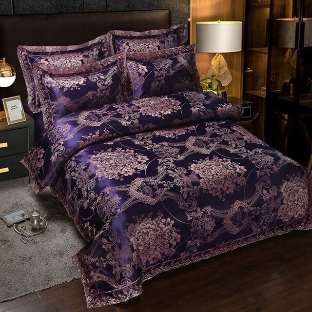 Blue Court Style Duvet Cover Queen Size Lace Bedclothes Comforte