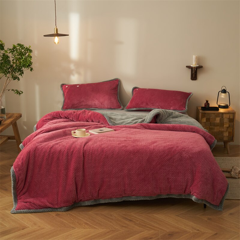Winter Flannel Duvet Cover with Zipper Thick Warm Coral Fleece