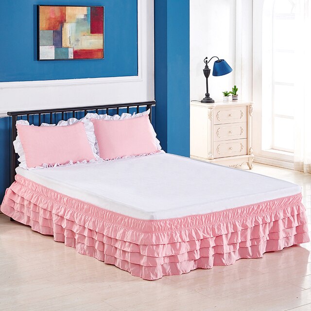 4 Layers Ruffled Bed Skirt Wrap Around Elastic Bed Skirt Bed Cov