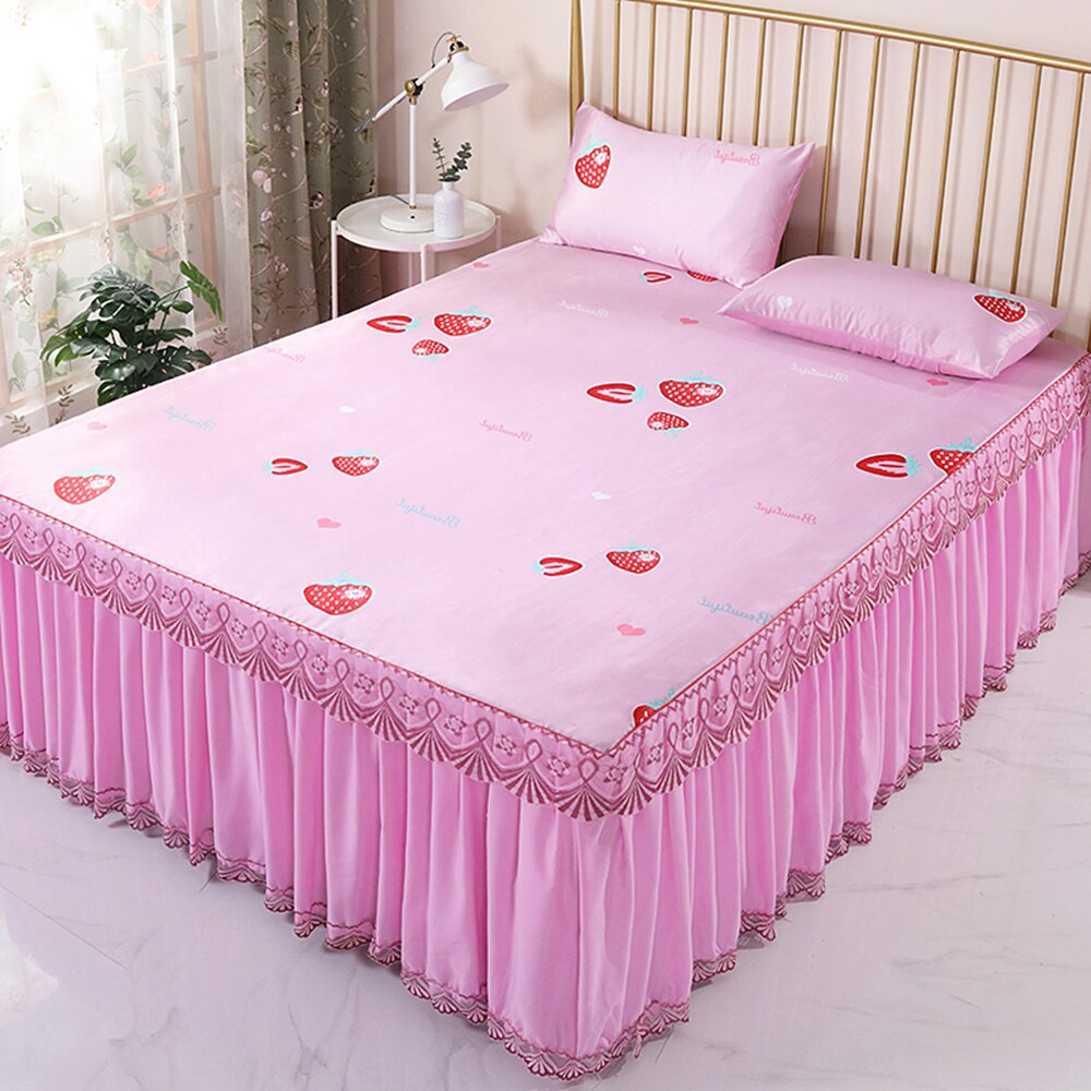 Princess Lace Print Flowers bed skirt for Girls Ice Silk Mat Bed