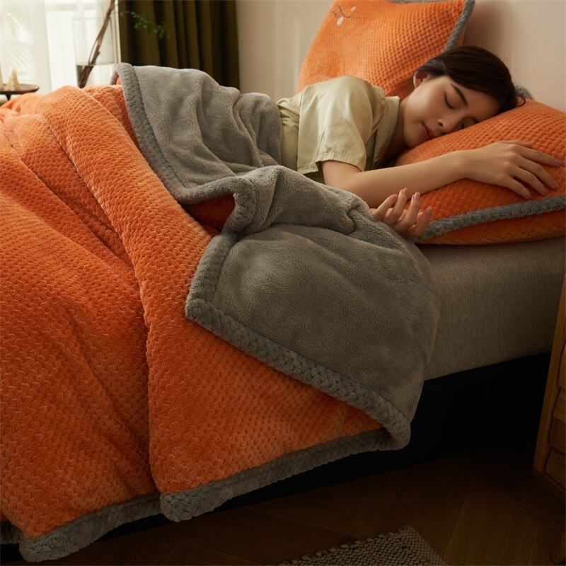 Flannel Winter Duvet Cover with Zipper Thick Warm Coral Fleece S