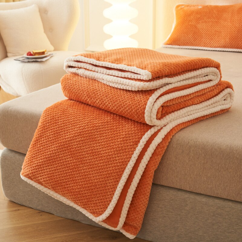 Flannel Winter Orang Duvet Cover with Zipper Thick Warm Coral Fl