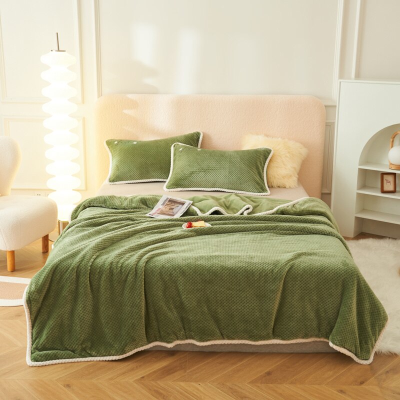 Flannel Winter Green Duvet Cover with Zipper Thick Warm Coral Fl