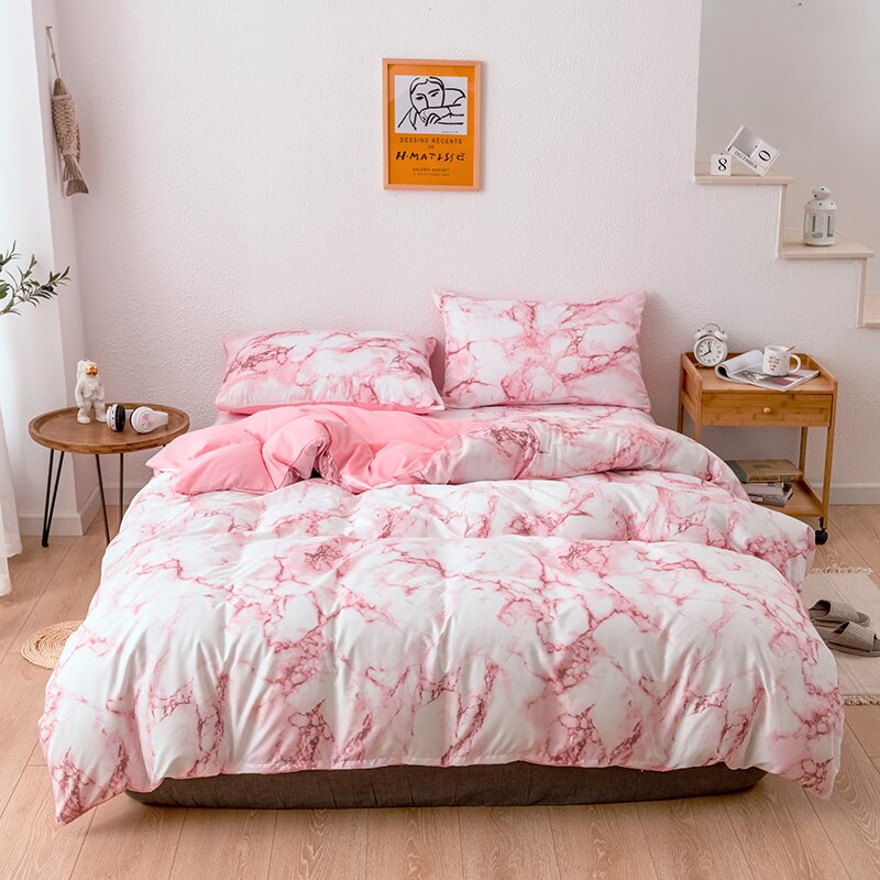 Home Textiles 2/3pcs Bedding Set Pink Duvet Cover Printed Marble