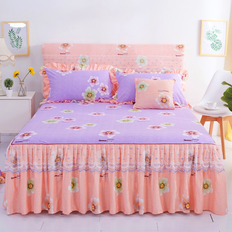 Lotus Leaf Bed Skirts Princess Style Solid Color Bedspread Bed C