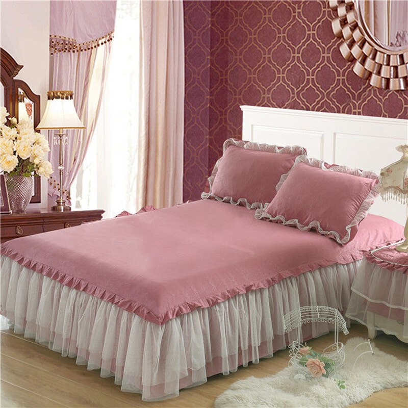 Princess Style Lotus Leaf White Lace Bed Skirts Solid Color Beds