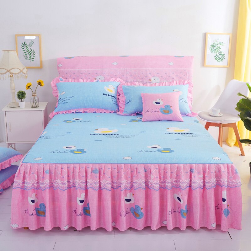 Lotus Leaf Bed Skirts Princess Style Solid Color Bedspread Bed C
