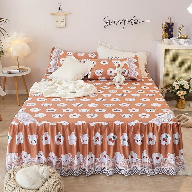 Korean Style Princess Bed Skirt Floral Ruffle Lace Bedspreads Sh