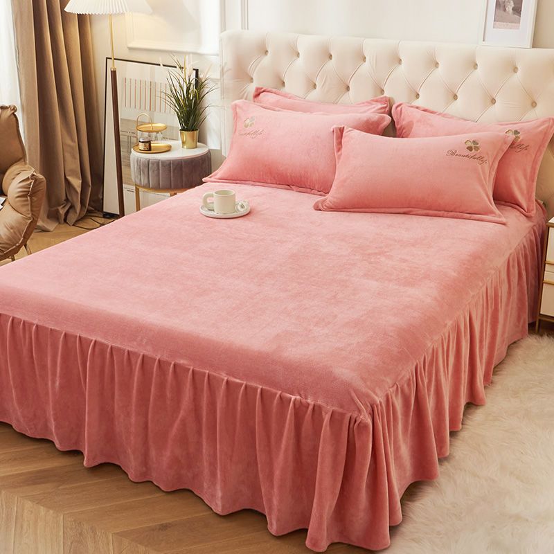 Winter Flannel Pleated Bed Skirt Thickened Warm Bed Skirts Korea