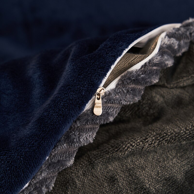 Dark Blue Winter Flannel Quilt Cover Soft Warm Coral Fleece Comf