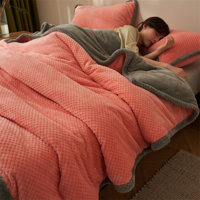 Flannel Winter Duvet Cover with Zipper Thick Warm Coral Fleece S