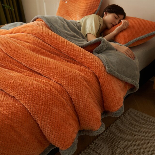 Winter Flannel Duvet Cover with Zipper Thick Warm Coral Fleece