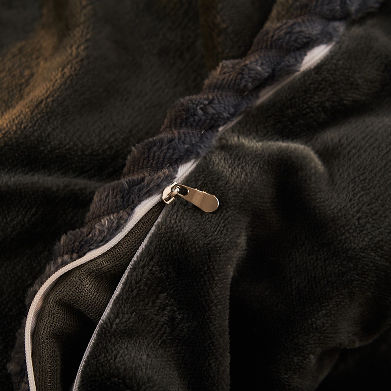 Dark Gray Winter Flannel Quilt Cover Soft Warm Coral Fleece Comf