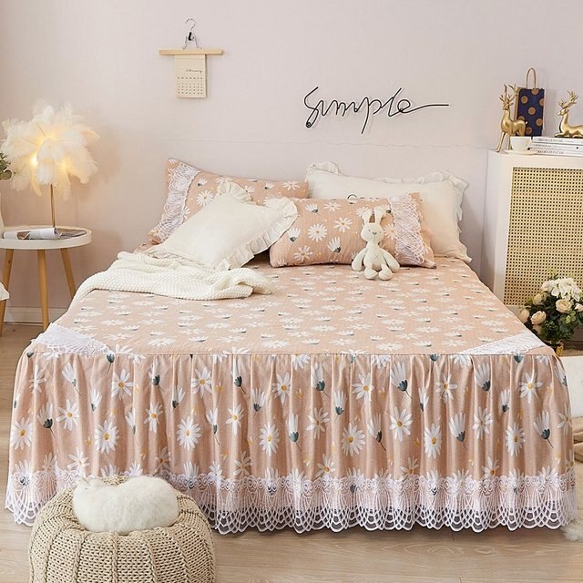 Korean Pastoral Style Floral Bed Skirts Princess Style Lace Lotu