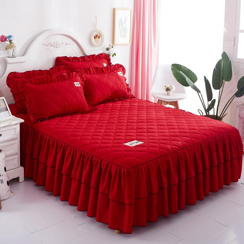 Luxury Solid Color Thickened Bed Skirt Bedspread Thick Home Bed