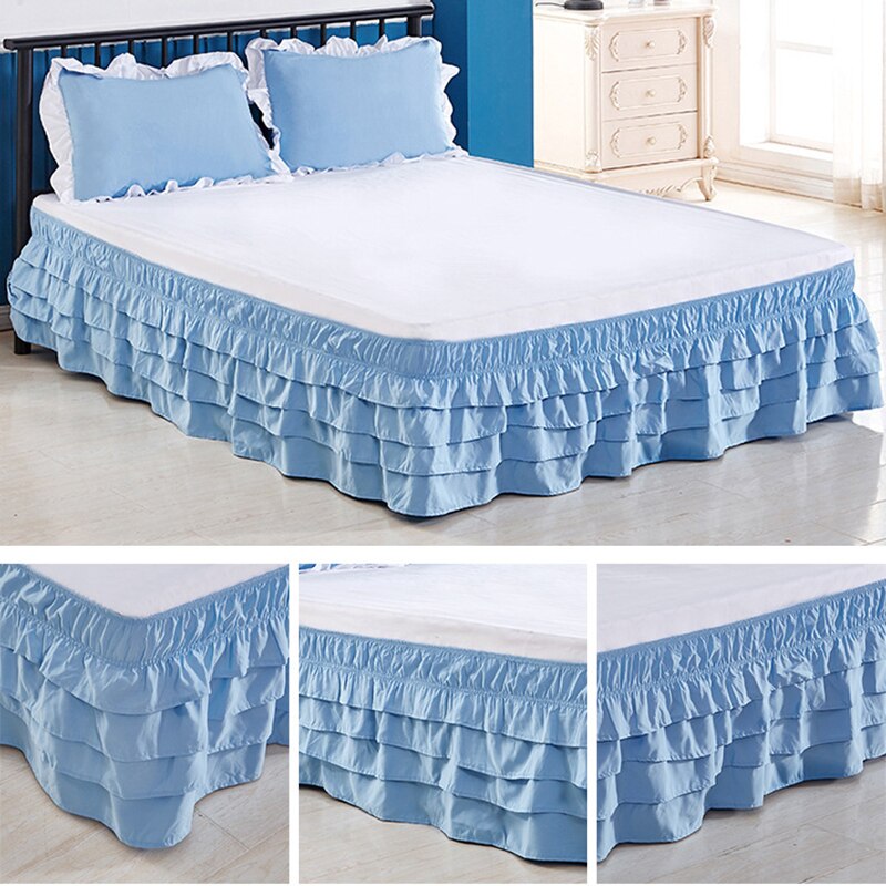 4 Layers Ruffled Bed Skirt Wrap Around Elastic Bed Skirt Bed Cov