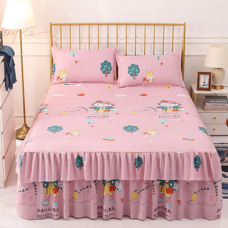 Lotus Leaf Bed Skirts Princess Style Print Flowers Bunk bed skir