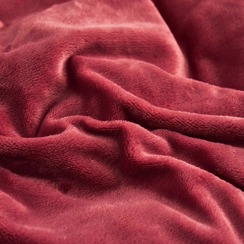 Dark Red Winter Flannel Quilt Cover Soft Warm Coral Fleece Comfo