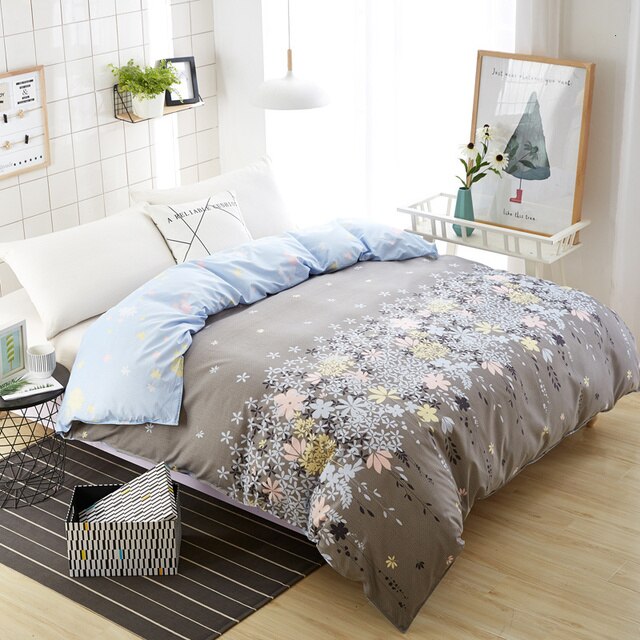 Home Textile Plaid Flower Duvet Cover With Zipper 1 Piece Modern
